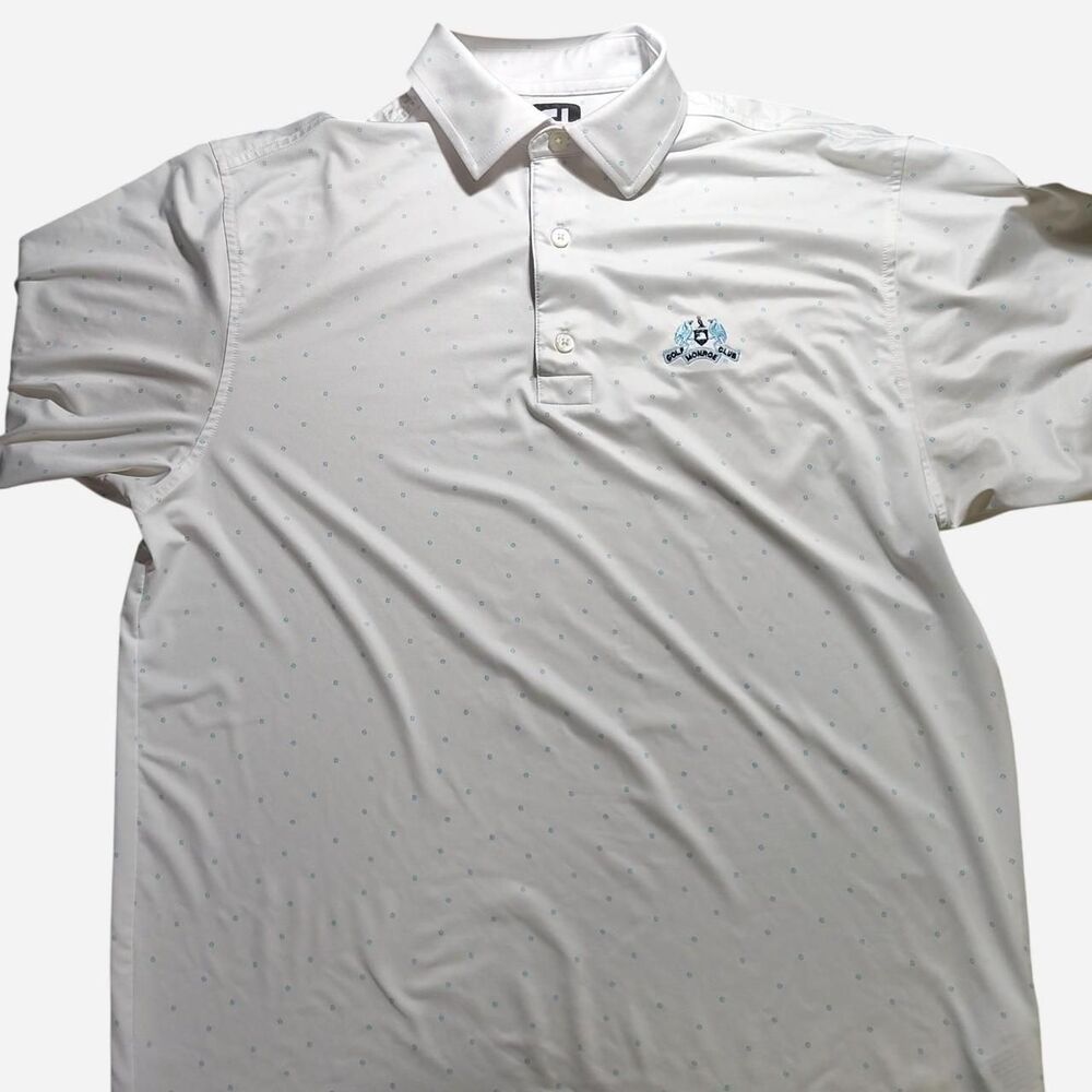 FootJoy "FJ" white and blue polka dot golf polo shirt size M